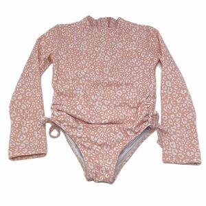 Tahari  Girls Pink Leopard Long Sleeve Rash guard Swimsuit Size 4